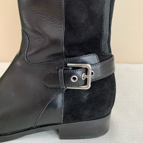 NWOT MARC FISHER Black Leather/Suede Dual Buckle Knee High Boots Woman’s 8W - Picture 9 of 16